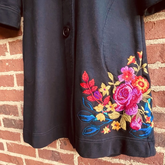 Johnny Was Black Coat with Blue and Red Floral Embroidery - Picture 4 of 9